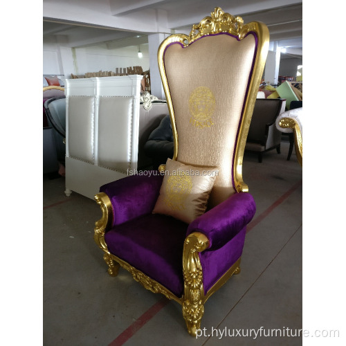 Fornecer cadeira royal king throne, cadeira PU bergere, cadeira de couro roxo para hotel com encosto alto